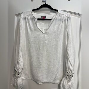 Vince Camuto Studded Cuff Split Neck Blouse